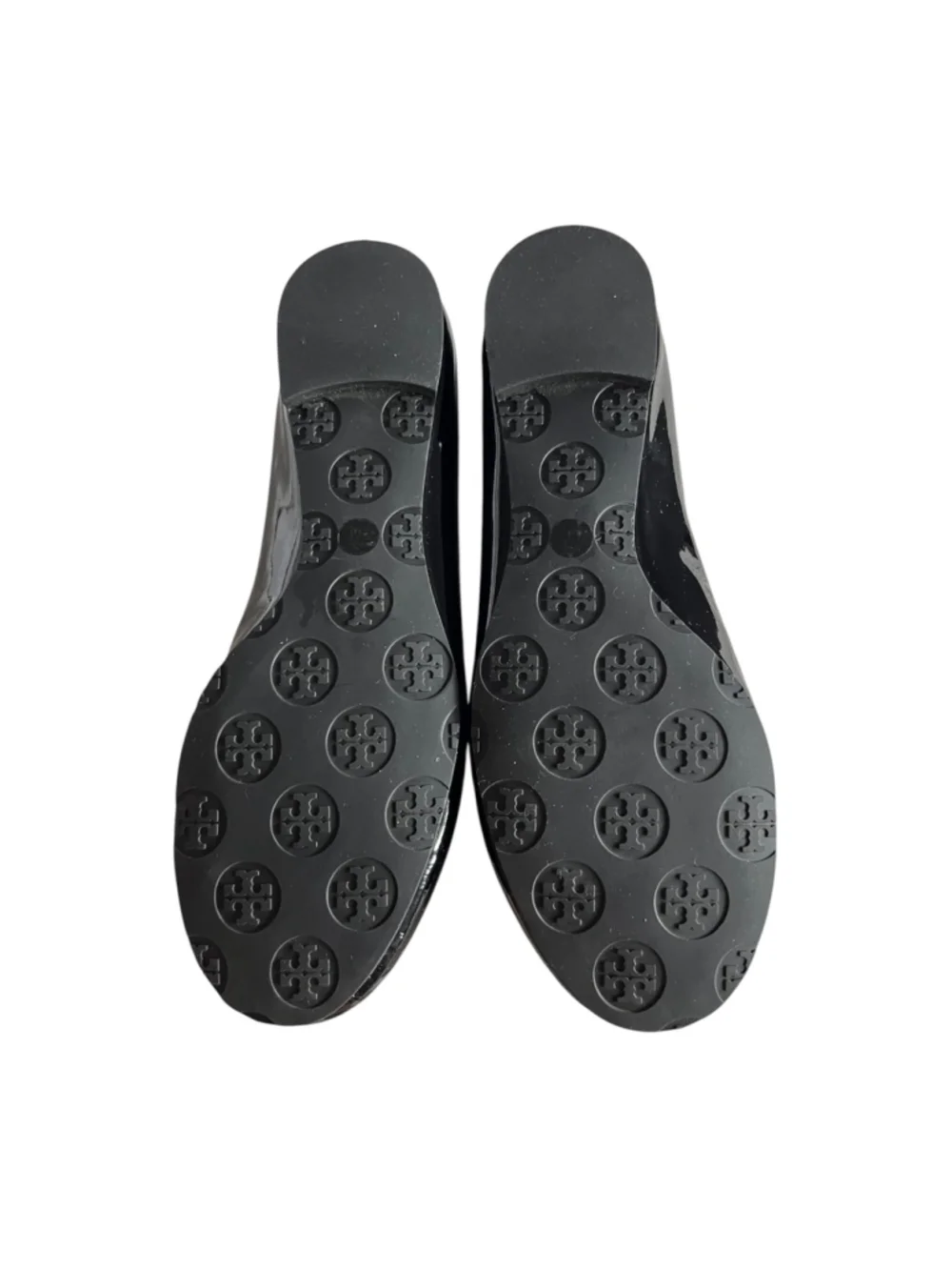 Tory Burch Black Patent Leather REVA Ballet Flats Silver Logo 7